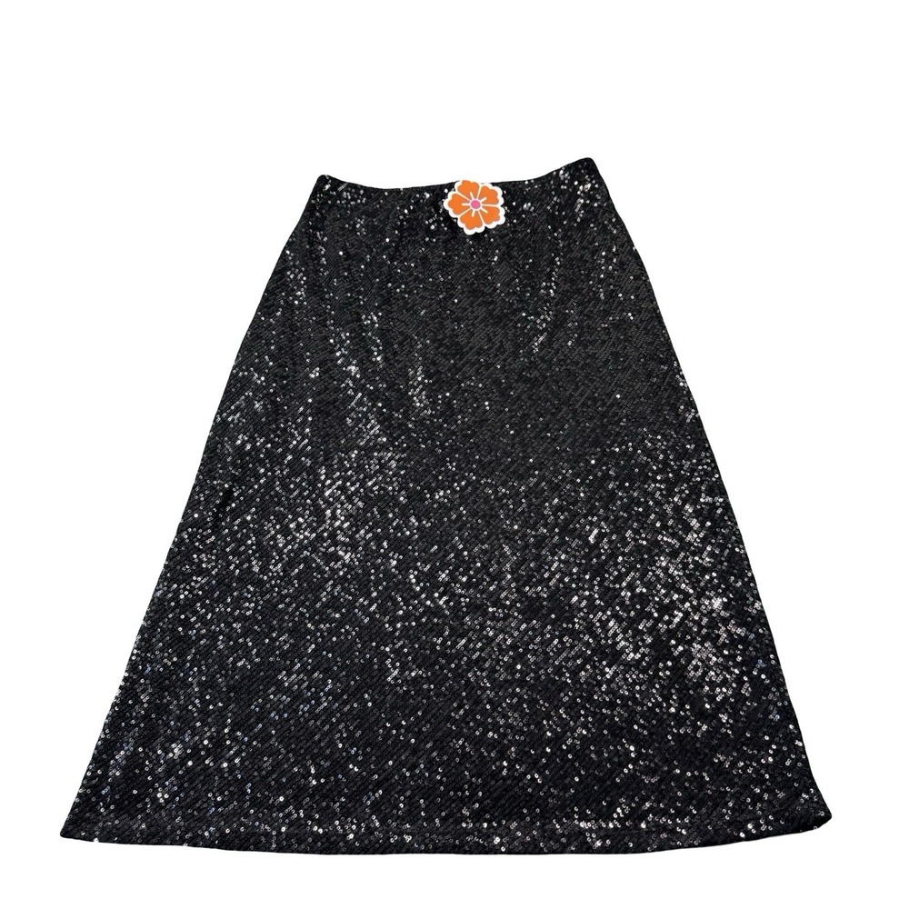SECULAR Black Stretch Sequin Womens Midi Skirt Size L NWT Made in USA KBSB-L